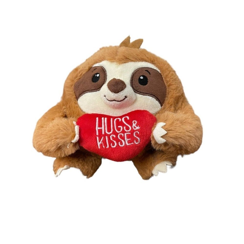Valentine's Day Plush Sloth Red Hugs Stitched Heart 7" American‎ Greetings NEW